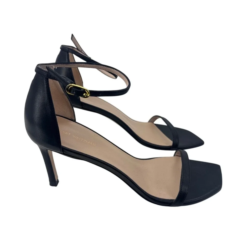 Stuart Weitzman Amelina 75 Stiletto Sandals SB223 Womens 7.5B EU 38 Heels Black